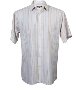 Bassiri Vertical Weave Short Sleeve Camp Shirt - Tan on White